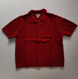 Christopher & Banks Red Short Sleeve Collar Button Up Cardigan